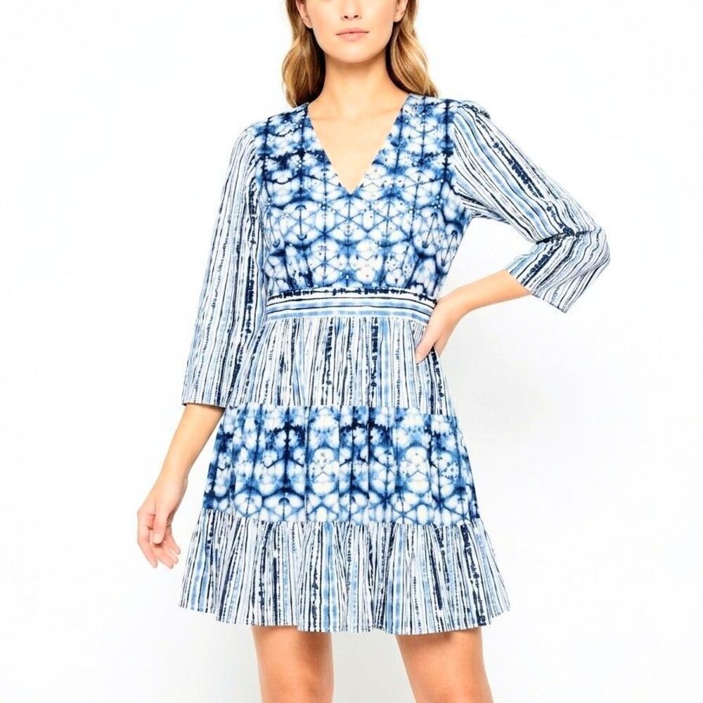 ANTHROPOLOGIE NOT SO SERIOUS Dress Pallavi Mohan Bue/White Cotton Women L NWT